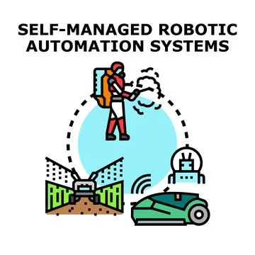 Self managed robotic automation systems concept illustration Stock Illustration