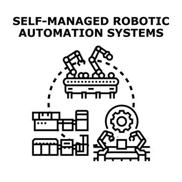 Self managed robotic automation systems concept Illustrazione stock