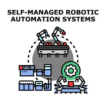 Self managed robotic automation systems concept Stock Illustration