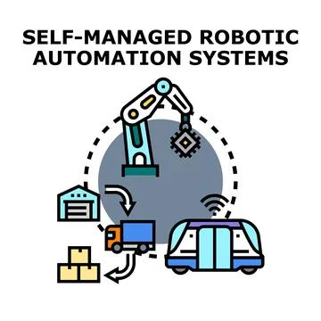 Self managed robotic automation systems concept illustration Stock Illustration