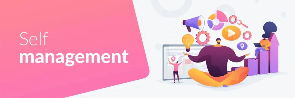 Self management concept banner header Stock Illustration