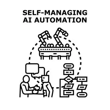 Self managing ai automation concept vector illustration Illustrazione stock