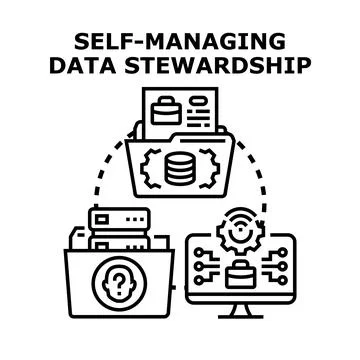 Self managing data stewardship concept diagramming data governance Stock Illustration