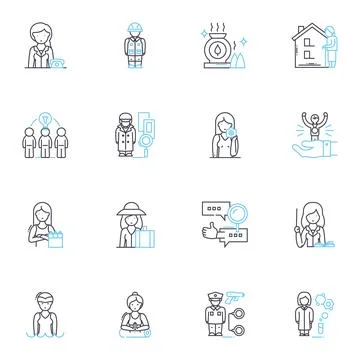 Self-marketing linear icons set. Branding, Nerking, Promotion, Advertising Stock Illustration