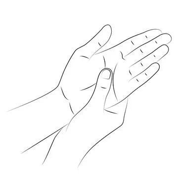 Self-massage of palms of hands, close-up. Alternative medicine, reflexology Stock Illustration