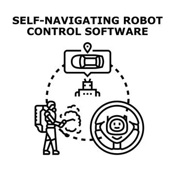 Self navigating robot control software programming concept 库存插图