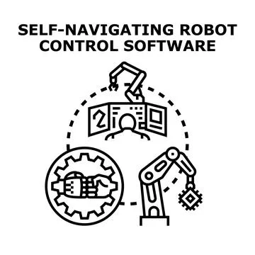 Self navigating robot control software operating automation system 库存插图