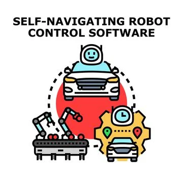Self navigating robot control software developing autonomous vehicles Illustrazione stock