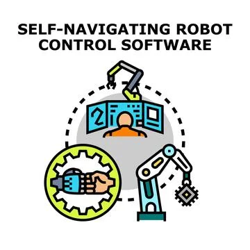 Self navigating robot control software operating automation system Stock Illustration
