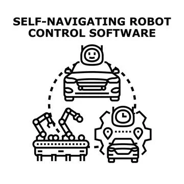 Self navigating robot control software developing autonomous vehicles 스톡 일러스트