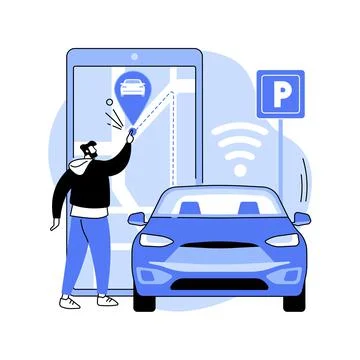 Self-parking car system abstract concept vector illustration. Stock Illustration