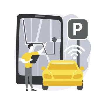 Self-parking car system abstract concept vector illustration. Illustrazione stock