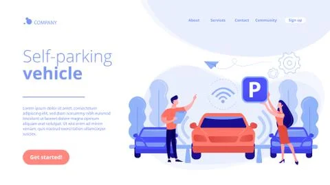 Self-parking car system concept landing page. Illustrazione stock