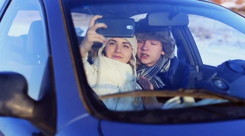 Self-portrait in the Car Stock Footage 44216222