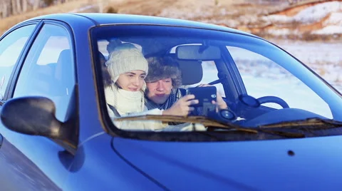 Self-portrait in the Car Stock Footage 44216265