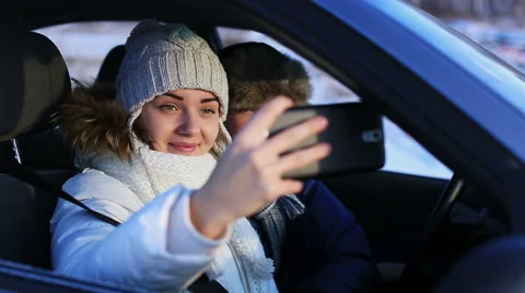 Self-portrait in the Car Stock Footage 44216288
