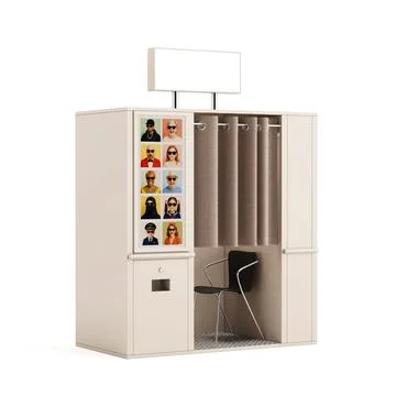 Self-Portrait Concept. Retro Style Photo Booth With Curtain, Chair, And Sam.. Stock Illustration