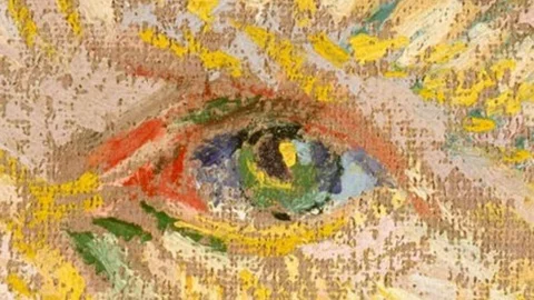 Self-portrait with Straw Hat painted by famous artist Vincent Van Gogh in Stock Footage 106694531