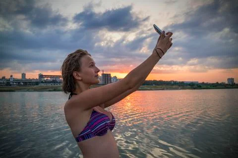 Self-portrait at sunset Stock Photos