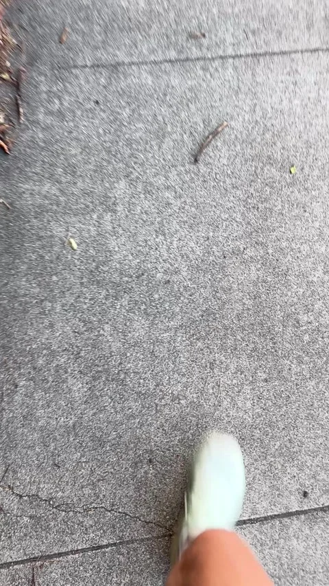 Self POV Running Along Sidewalk With Visible Running Shoes Vertical 4K Stock Footage 337001652