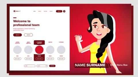 Self Presentation . Caucasian Feamle. Introduce Yourself Or Your Project Stock Illustration