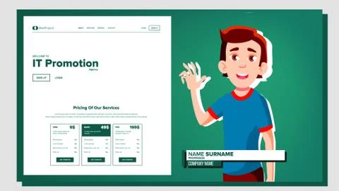Self Presentation Vector. Caucasian Male. Introduce Yourself Or Your Project 스톡 일러스트