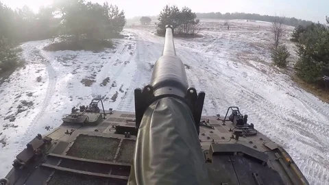 Self-propelled Artillery in Motion, NATO Forces Stock Footage 120947723