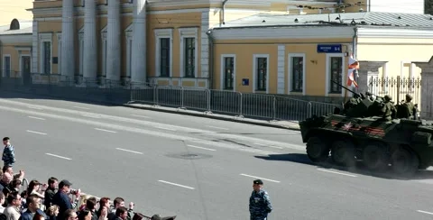 Self-propelled artillery in the parade Stock Footage 67786725