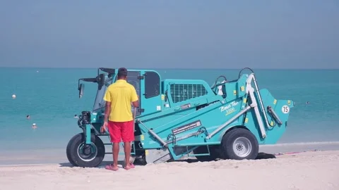 Self-Propelled Beach Cleaner Collecting Debris Stock Footage 306178000
