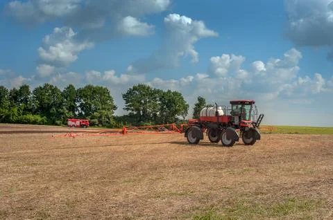 Self-propelled sprayer work for high-performance application fertilizers Stock Photos
