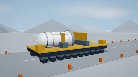 Self propelled transporter moving a reactor module along the plant road Видео 342710452