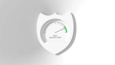 Self protection measuring device with arrow and scale. Shield with meter. Social Stock Footage 319005688