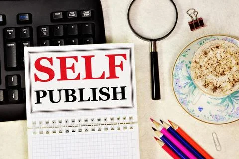 Self-publishing. Text label in the planning Notepad. Stock Photos
