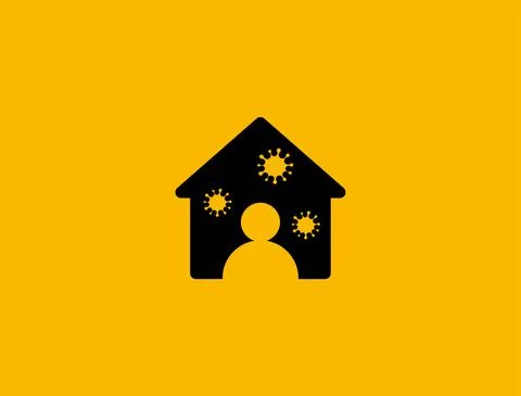 Self quarantine icon, person in house with viruses in air. Stock Illustration