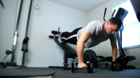 Self Quarantining Man Works Out in His Home Gym Stock Footage