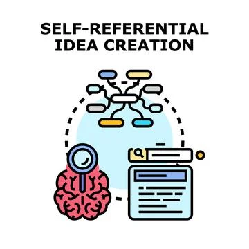 Self referential idea creation concept for knowledge development Illustrazione stock