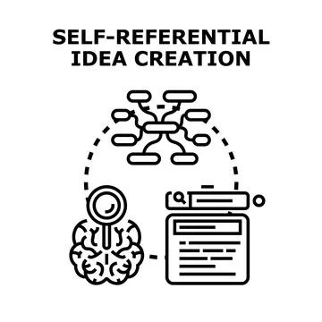 Self referential idea creation concept for knowledge development Illustrazione stock