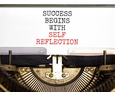 Self reflection symbol. Concept words Success begins with self reflection typ Stock Photos