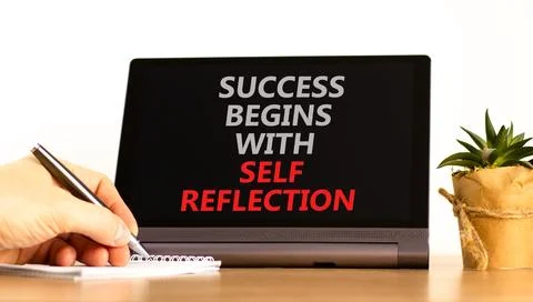 Self reflection symbol. Concept words Success begins with self reflection o.. Stock Photos