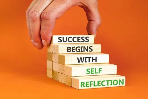 Self reflection symbol. Concept words Success begins with self reflection o.. Stock Photos
