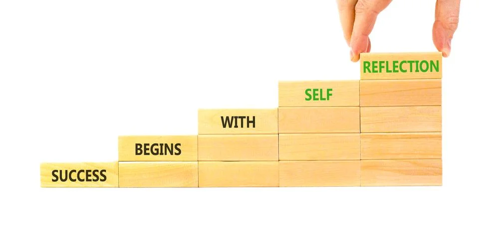 Self reflection symbol. Concept words Success begins with self reflection o.. Stock Photos