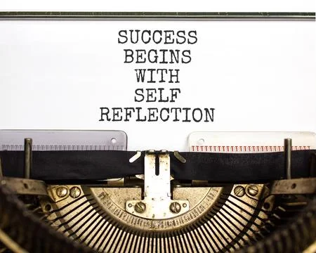 Self reflection symbol. Concept words Success begins with self reflection typ Stock Photos