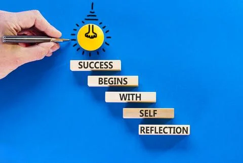 Self reflection symbol. Concept words Success begins with self reflection o.. Stock Photos