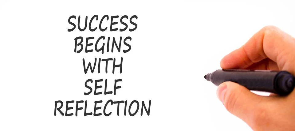 Self reflection symbol. Concept words Success begins with self reflection o.. Stock Photos