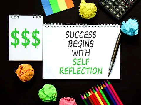 Self reflection symbol. Concept words Success begins with self reflection o.. Stock Photos