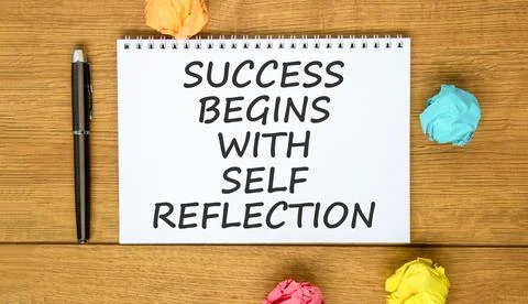 Self reflection symbol. Concept words Success begins with self reflection o.. Stock Photos