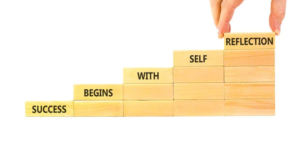 Self reflection symbol. Concept words Success begins with self reflection o.. Stock Photos