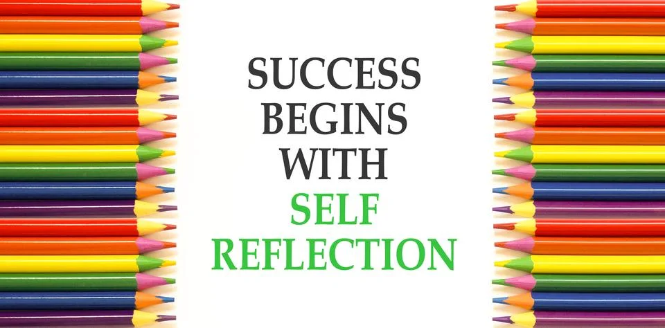 Self reflection symbol. Concept words Success begins with self reflection o.. Stock Photos