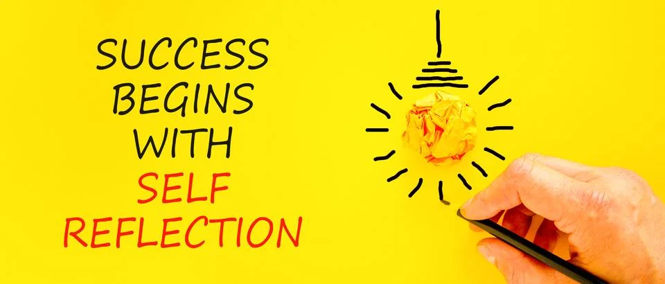 Self reflection symbol. Concept words Success begins with self reflection o.. Stock Photos