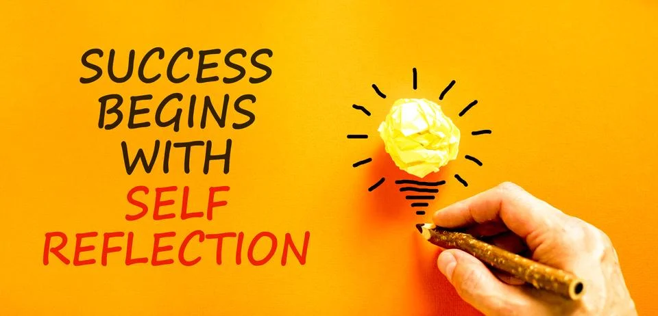 Self reflection symbol. Concept words Success begins with self reflection o.. Stock Photos